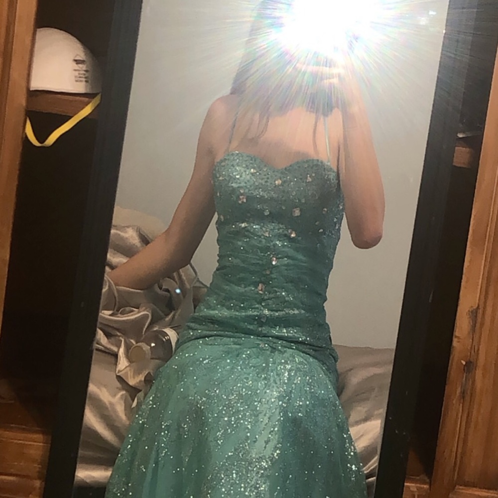 deb blue mermaid prom dress